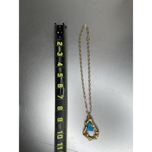 Gold Plated Necklace Blue Turquoise Pendant Designer Gems Jewelry - Picture 5 of 5